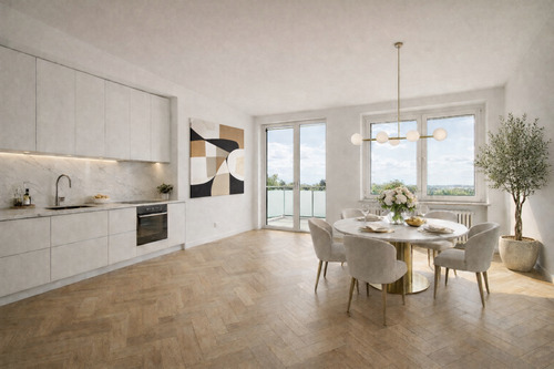 Visualisierung Essbereich und Zugang Westbalkon - Wenn Träume wahr werden! Große 2,5-Zimmer-Wohnung mit Sonnenbalkon zum Wohlfühlen, neue Böden & Bad!