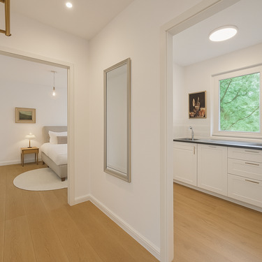 Wohnflur mit Blick in Küche und Schlafzimmer - Etagenwohnung mit 61,00 m&sup2; in Berlin zum Kaufen