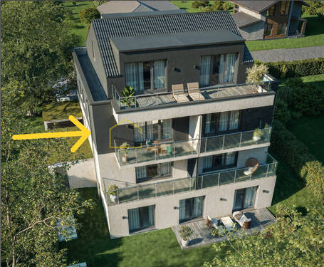Bild 1 - Massivholz-Neubau: 2 Zimmer mit Balkon, KfW40, gesundes Wohnklima, Weitblick