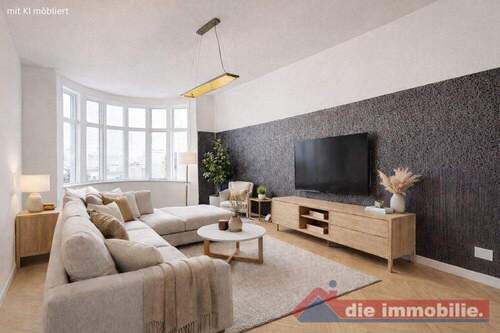 Wohnzimmer mit KI möbliert - 