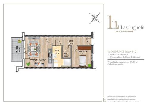 LH-BA3-112.jpg - LESSINGHÖFE! Schöne 2-Zimmerwohnung