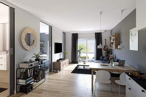 Visualisierung Wohnen / Küche - 2 Zimmer Etagenwohnung in Dresden