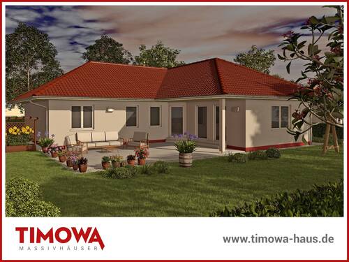 TIMOWA-Massivhäuser - Terrassenansicht des Bungalow 