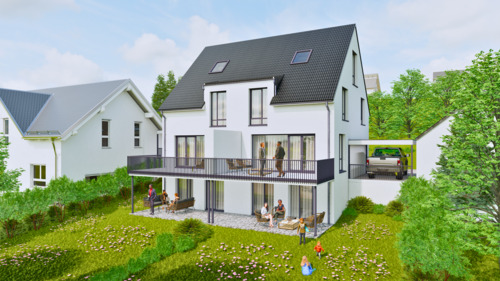 DHH 2 - Garten - Ausblick für Anspruchsvolle: Hochwertig projektierte DHH mit Solar und Ihren Wünschen in Berglen!