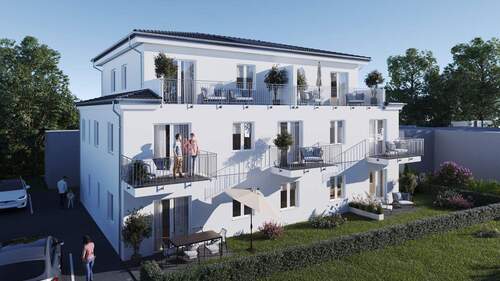 Visualisierung Außenanlagen I - Effizienzhaus 40: Moderne 2-Zimmer-Wohnung im 1. Obergeschoss