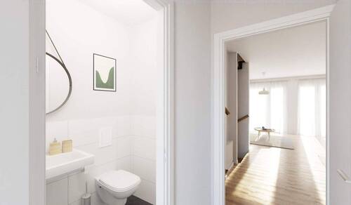 Heller und freundlicher Flur mit Blick zum Gäste-WC - 4 Zimmer Reihenmittelhaus in Heiligenhaus