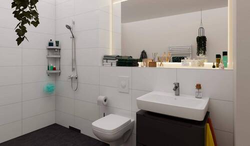 Ein modern gefliestes Badezimmer - Etagenwohnung mit 61,30 m² in Hasloh zum Kaufen