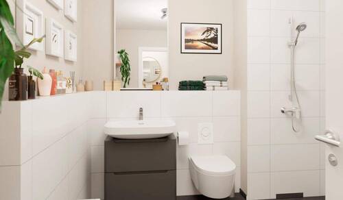 Ein Badezimmer mit bodengleicher Dusche - 3 Zimmer Etagenwohnung in Müllrose