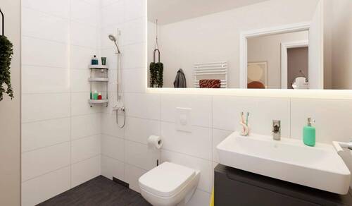 Ein modern gefliestes Badezimmer - 