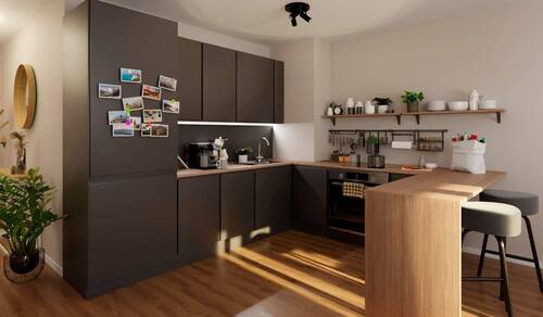 Die offene Wohnküche bietet Ihren Kochkünsten frei - 2 Zimmer Etagenwohnung zum Kaufen in Hasloh