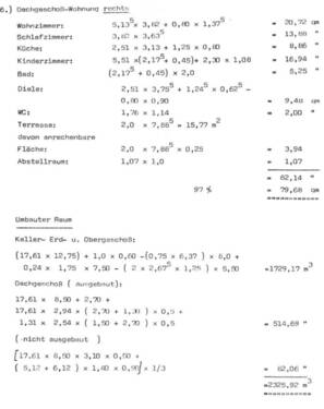 Wohnflächenberechnung u. Kubatur - 
