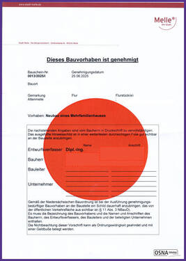 Hinweisschild Baugenehmigung - Grundstück zum Kaufen in Melle / Altenmelle