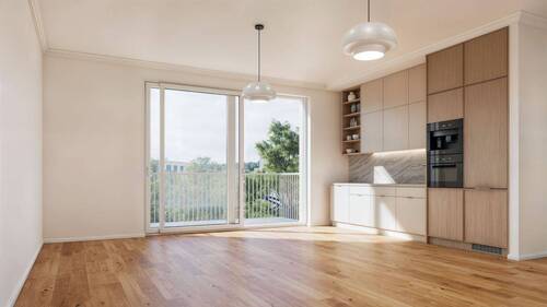 Munstead Wood Wohnzimmer leer - Helle und luxuriöse 3-Zimmer Neubauwohnung im 3.OG des Gartenhauses