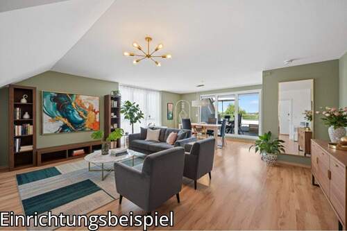 Einrichtungsbeispiel Wohnzimmer - Licht. Luft. Lebensqualität - Dachgeschoss mit Blick ins Grüne