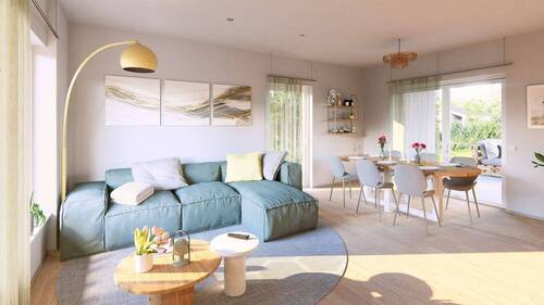 Ansicht Wohnzimmer und Essbereich - Bungalow mit 125,00 m² in Stetten zum Kaufen