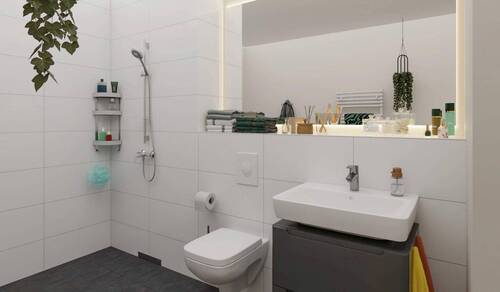 Ein modern gefliestes Badezimmer - Etagenwohnung mit 61,30 m&sup2; in Hasloh zum Kaufen