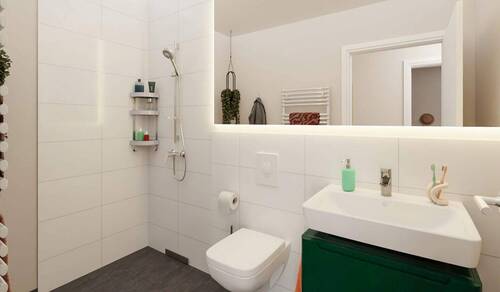 Ein modern gefliestes Badezimmer - 