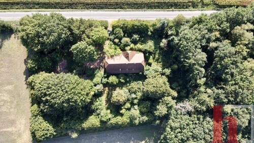 Drohnenaufnahme - Wohnhaus mit Nebengebäuden im 'Dornröschenschlaf' in Lohne