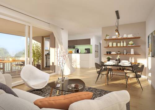 Visualisierung Wohnbeispiel - 4 Zimmer mit Duschbad, KfW 40 & QNG-Zertifizierung