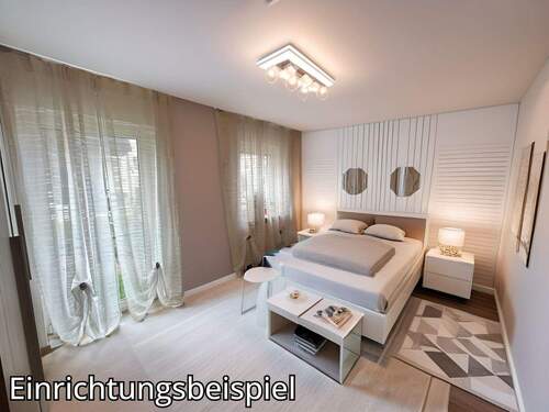 Einrichtungsbeispiel: Schlafzimmer mit bodenlangem Fenster - 