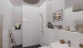 Modern gefliestes Bad mit bodengleicher Dusche - 3 Zimmer Etagenwohnung in Langen