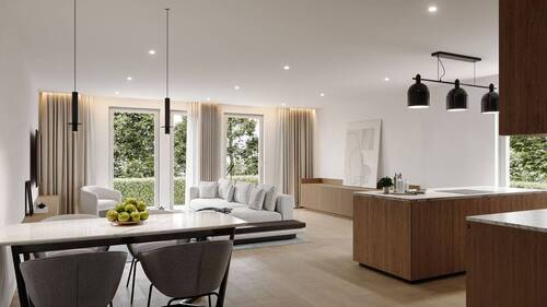 Visualisierung Blick zur Terrasse - DO-Gartenstadt: Neubau 4-Zimmer-EG-Wohnung mit großem Garten Südausrichtung