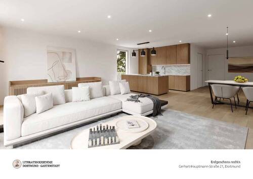 Visualisierung Blick vom Wohnbereich zur Küche - 4 Zimmer Etagenwohnung zum Kaufen in Dortmund