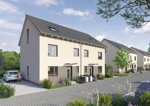 DHH Eingangsansicht Tag.jpg - Moderne DHH mit Garten, PKW-Stellplätzen und Keller