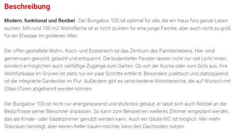 Beschreibung Bungalow 100 - 