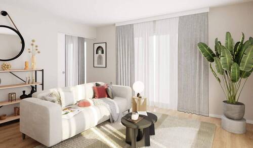 Heller Wohnbereich dank bodentiefer Fenster - Ferienwohnung mit 85 m² Garten und Terrasse