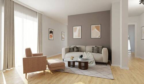 Visualisierung des Wohnzimmers der Eigentumswohnun - Wohnung mit drei Zimmern und Dachterrasse