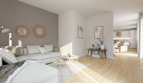 Visualisierung des Wohnzimmers der Eigentumswohnun - Etagenwohnung mit 98,70 m&sup2; in Göhren zum Kaufen