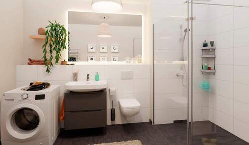 Eine bodengleiche Dusche gestaltet die Morgenrouti - 2 Zimmer Etagenwohnung in Düsseldorf