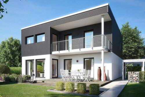 Musterhaus Flachdach.jpg - Neubau EFH mit ca. 125 m² Wohnfläche auf 859 m² großen Grundstück in Obertraubling.