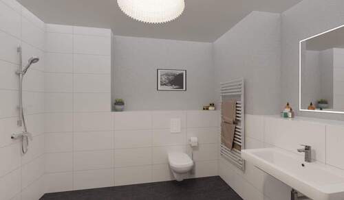 Modernes Badezimmer mit bodengleicher Dusche - 2 Zimmer Etagenwohnung in Zossen