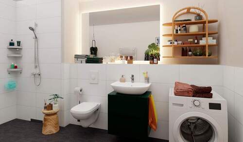 Visualisierung des Badezimmers mit Waschmaschine u - 3 Zimmer Etagenwohnung zum Kaufen in Berlin