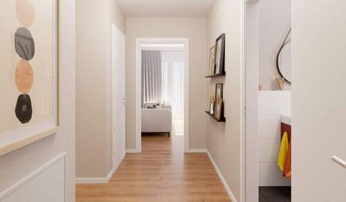 Der Flur mit Blick ins Wohnzimmer - Etagenwohnung mit 77,70 m&sup2; in Zossen zum Kaufen