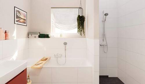 Das moderne Tageslichtbad mit Badewanne und bodeng - 
