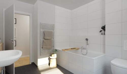 Ein modernes Badezimmer, inklusive Badewanne - 