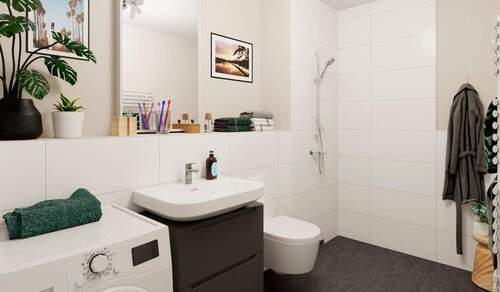 Das Badezimmer enthält eine bodengleiche Dusche - Etagenwohnung mit 63,20 m&sup2; in Müllrose zum Kaufen