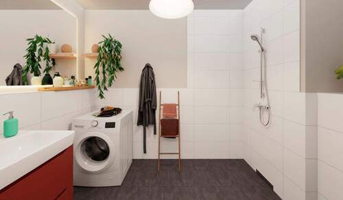 Modernes Badezimmer mit bodengleicher Dusche - Etagenwohnung mit 53,40 m&sup2; in Zossen zum Kaufen