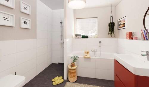 Das moderne Badezimmer mit bodengleicher Dusche un - Etagenwohnung mit 76,20 m&sup2; in Zossen zum Kaufen