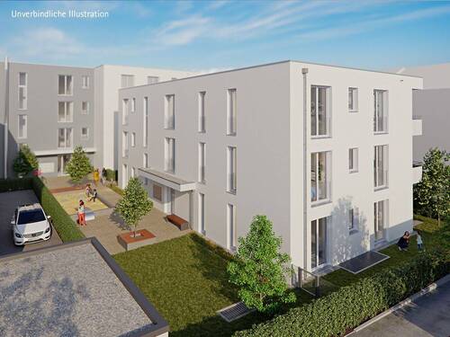 Unverbindliche Illustration: Ansicht Innenhof Haus 2 + Haus 1 - 4 Zimmer Etagenwohnung in Fellbach