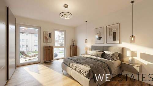 Schlafzimmer - Möblierungsbeispiel - 2 Zimmer Etagenwohnung zur Miete in Düsseldorf