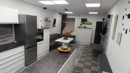 Wohnküche und Essbereich EG - Charmantes Stadthaus im Herzen von Bischofsheim - komplett möbliert, modern & bezugsfertig