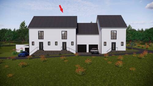 Vorderansicht - Modernes Einfamilienhaus - Neubau - Garage - Terrasse - Garten -