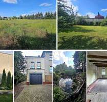 Ca. 3.555 m² eingezäuntes Bau-Grundstück mit Bestand, EFH, 3 Garagen, Werkstatt, Teich u.v.a.m. - Leipzig Holzhausen