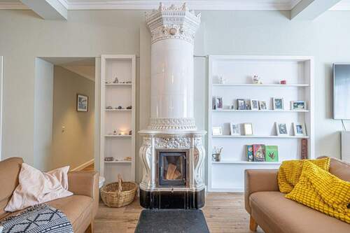 Antiker Kaminofen mit modernem Heizeinsatz - 