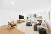 Wohnzimmer - Erstbezug nach Renovierung! 3-Zimmer-Wohnung mit sonniger Terrasse & Einbauküche in begehrter Lage