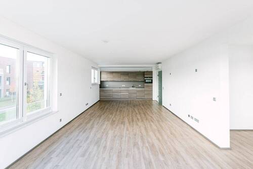 Wohnzimmer mit integrierter Einbauküche - 